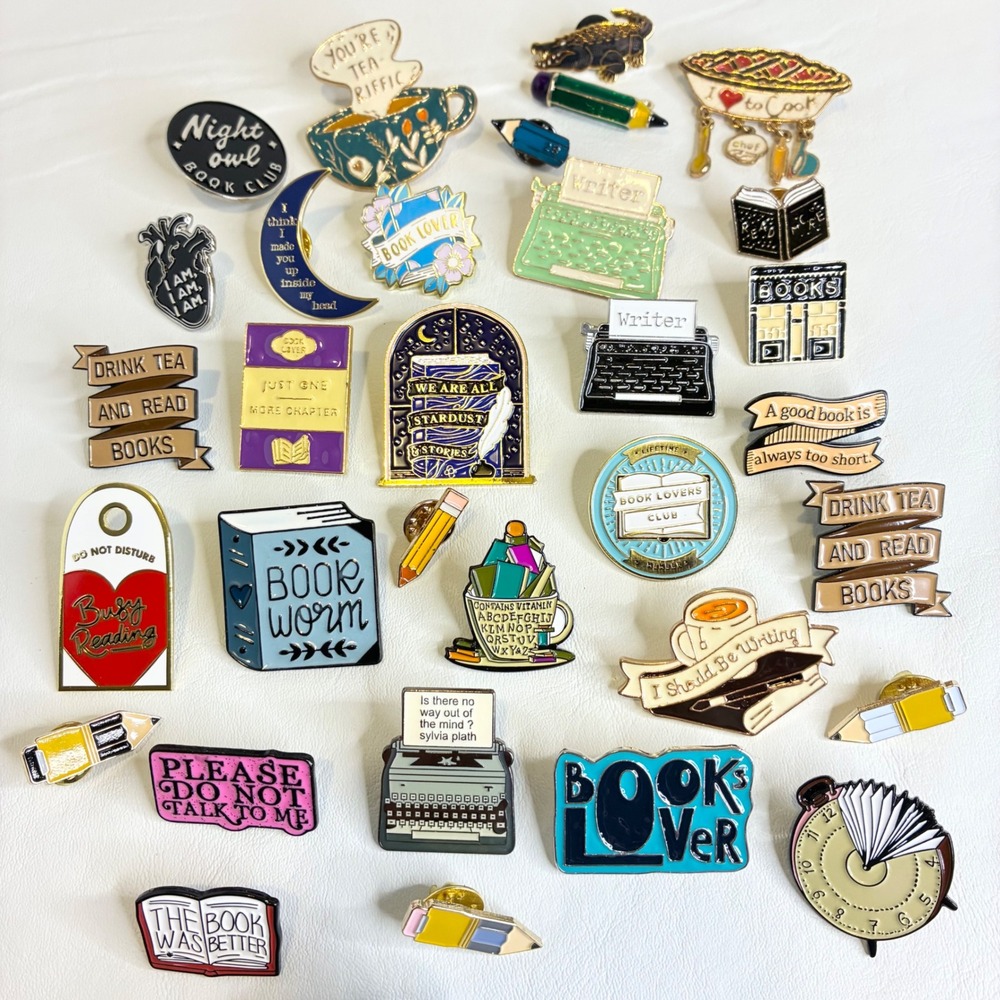 Book Lover Enamel Pin Lot Typewriter Library Tea Reading 32pc Collection